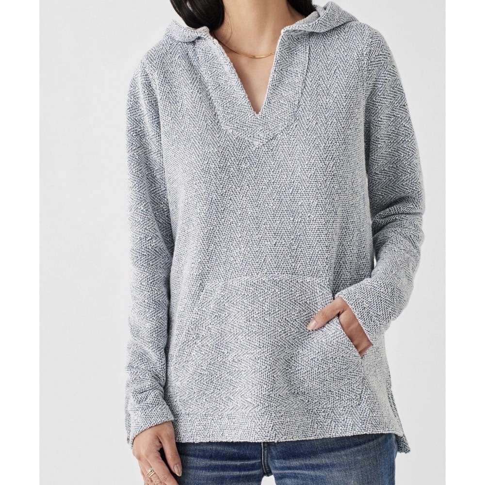 Faherty Whitewater French Terry S Hoodie Poncho Blue White Coastal Organic Beach